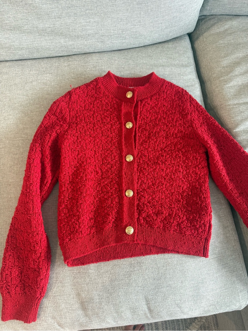 H&M Red Textured Button-Front Cardigan